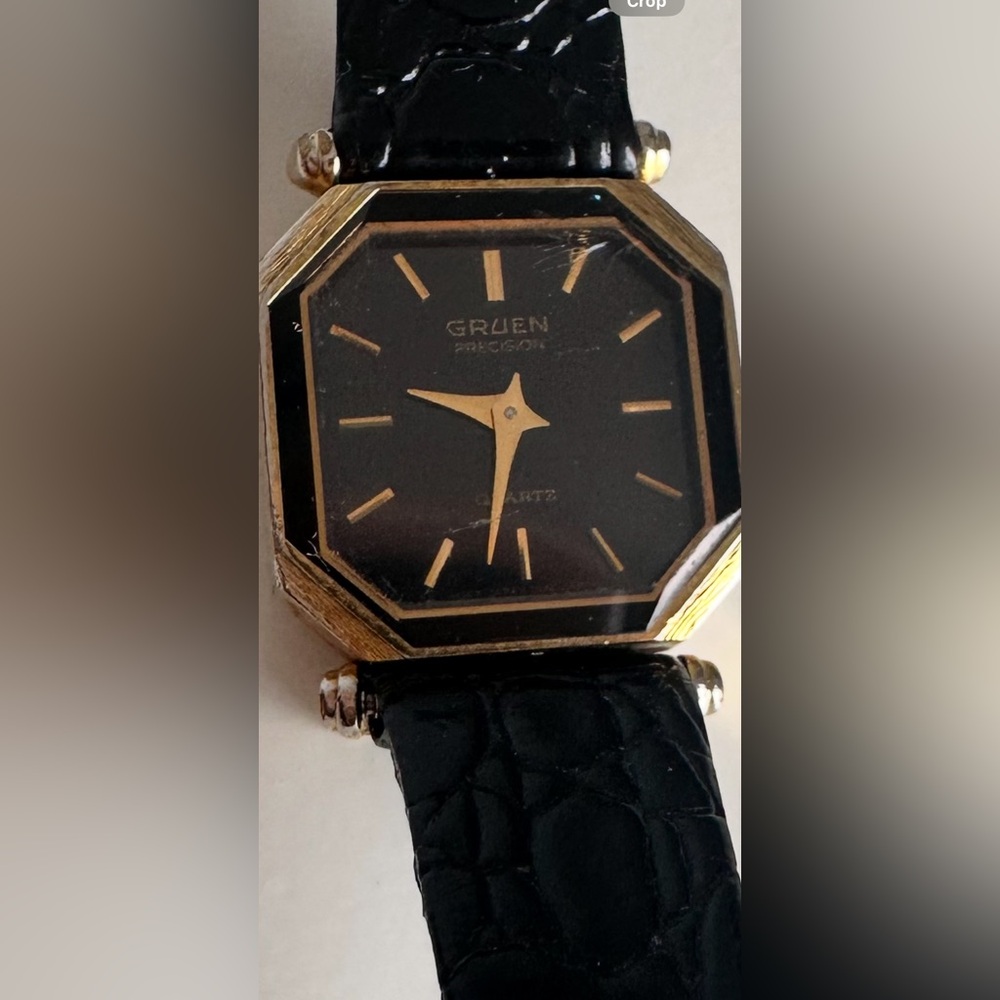 Vintage Gruen Precision Black and Gold Watch